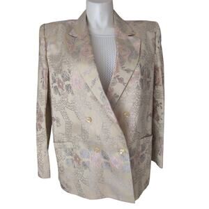 Vintage Tailored Jacquard Blazer Women 16 Preppy Old Money‎ Church Floral Rose
